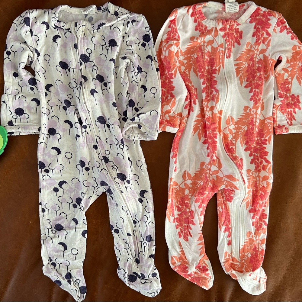 KATE QUINN Floral and Tree Footies Lot, 0-3mo